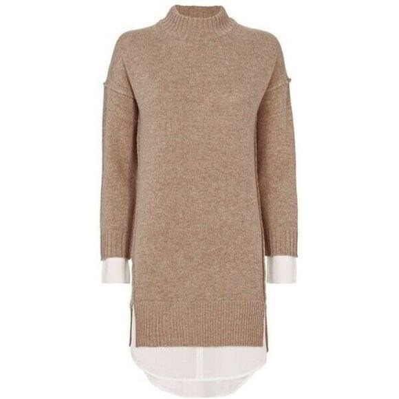 Jamie Nicole Sweaters - Brochu Walker Wool Cashmere Blend Mock Neck Sweater Taupe White Shirt Hem